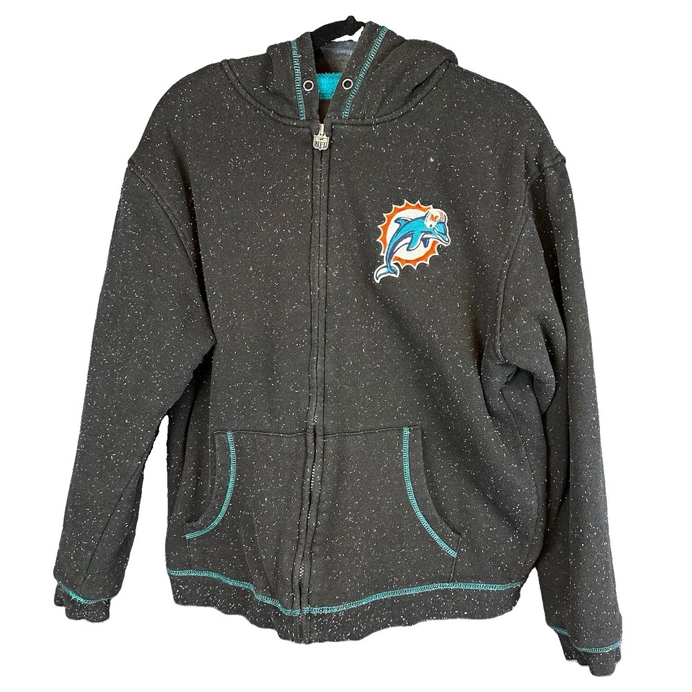 NFL Pro Line Miami Dolphins NFL Full Zip Speckled Hooded Sweatshirt M Black/Teal